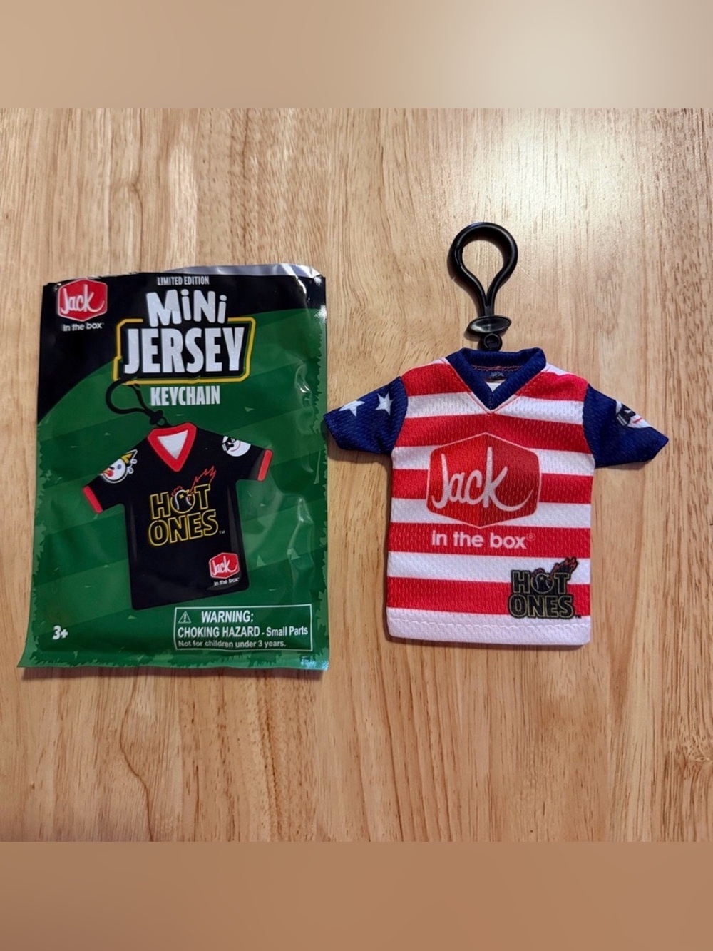 Jack In The Box Limited Edition Mini Jersey Red & White Striped Keychain USA.